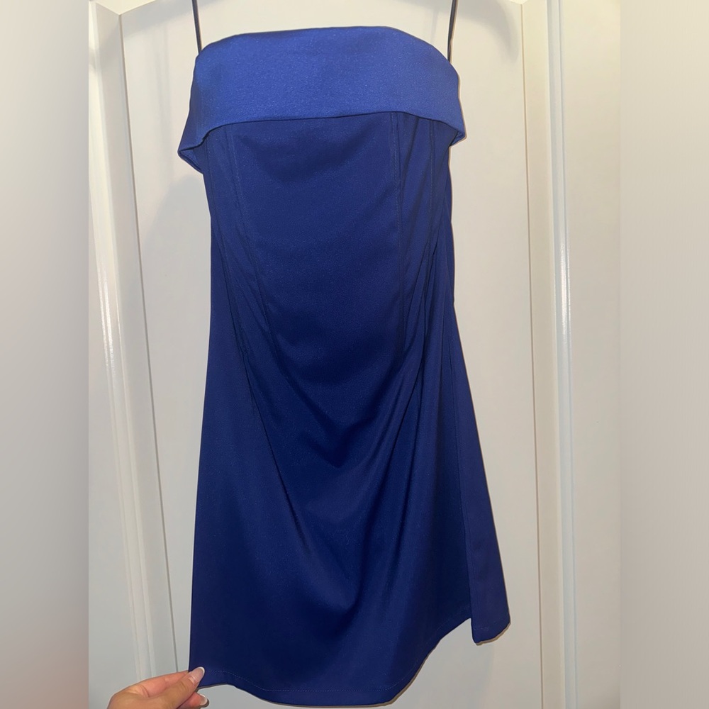 Royal blue satin strapless dress